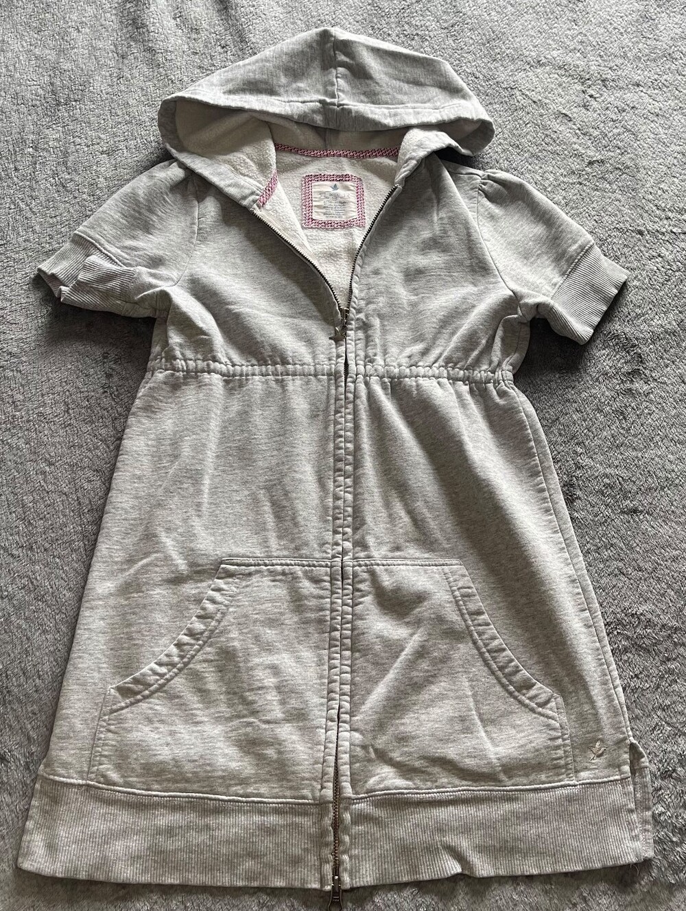 Aerie Women Gray Sweatshirt Dress Short Sleeve Full Zip Hooded Loungewear S